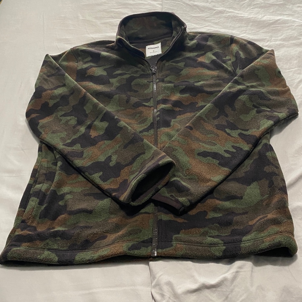 Sonoma Green and Brown Camo Fleece Jacket Small